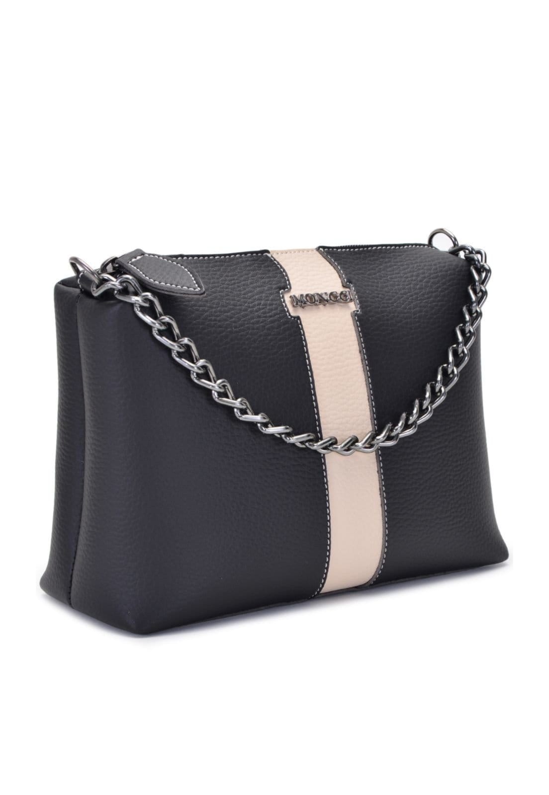 Vista 2 Bolsa Feminina Moncci Londres Pequena Transversal Alça Tiracolo Com Corrente Com MONCCI branco/off-white/preto