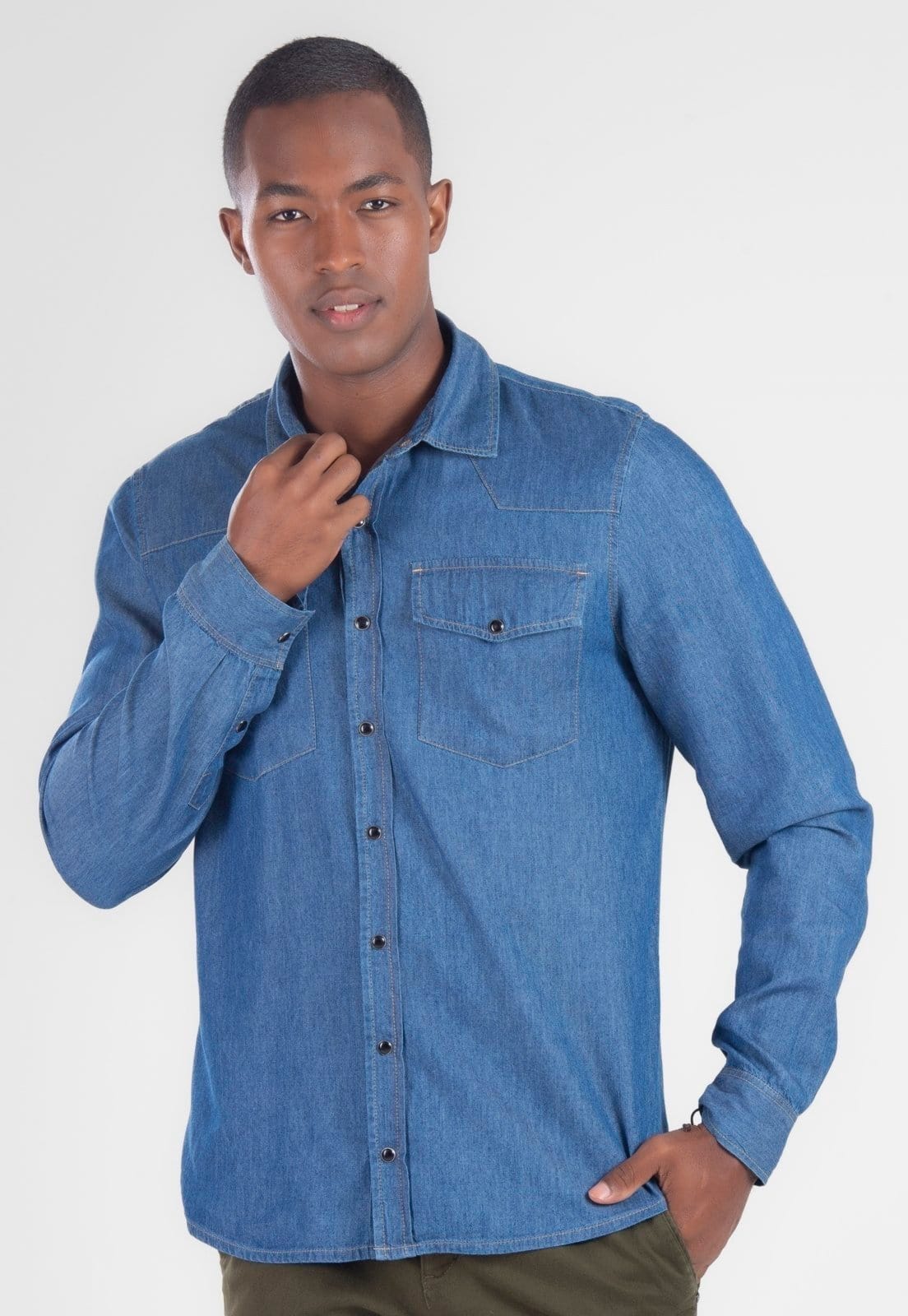 Camisa Jeans Traymon Slim Manga Longa