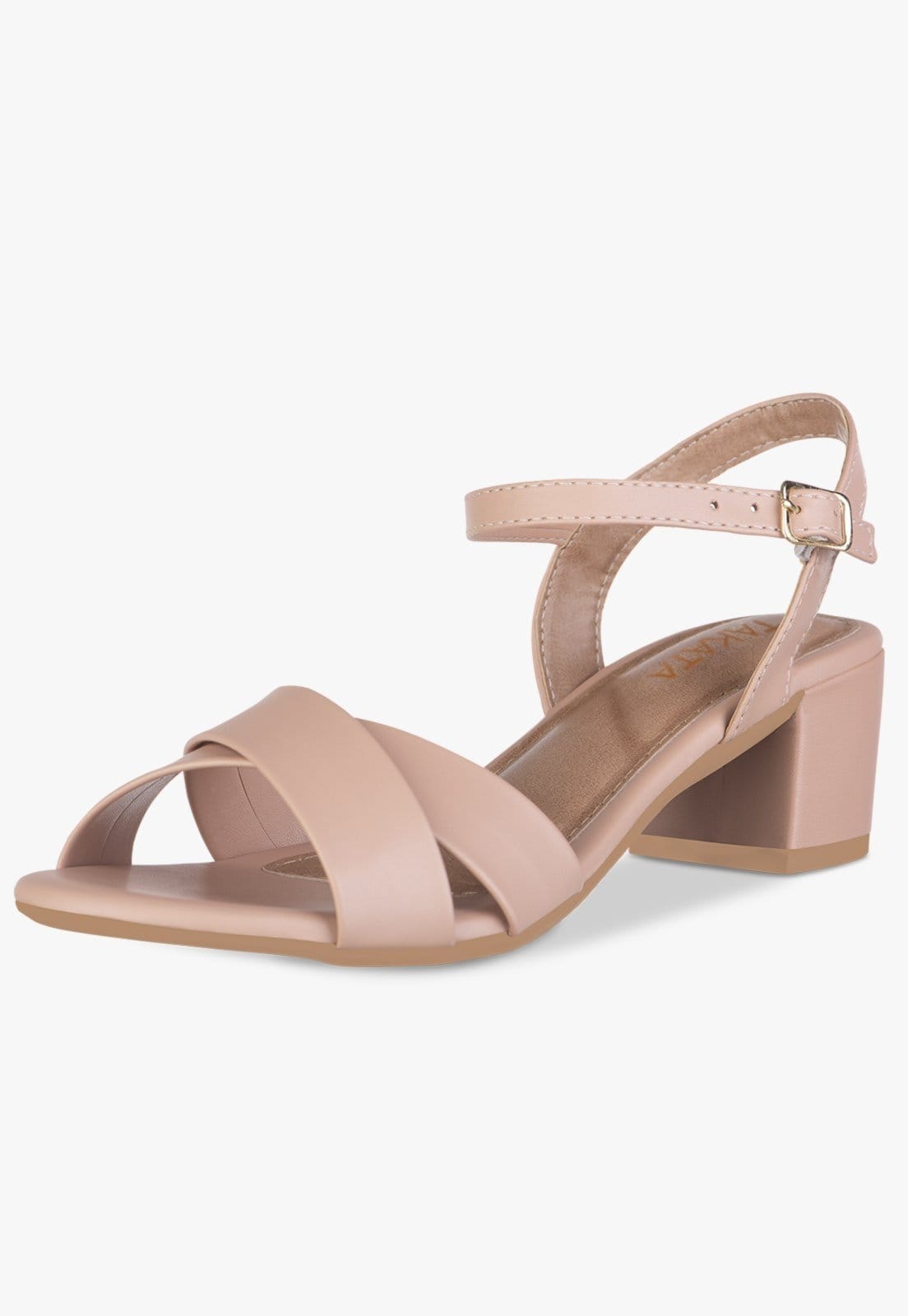 Sandália Feminina Salto Bloco Baixo Fivela Tiras Cruzadas