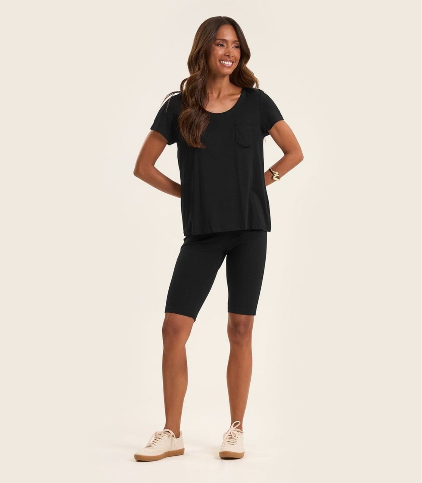 Vista 2 Bermuda Ciclista Feminina em Cotton Pesado Rovitex Rovitex Básicos preto