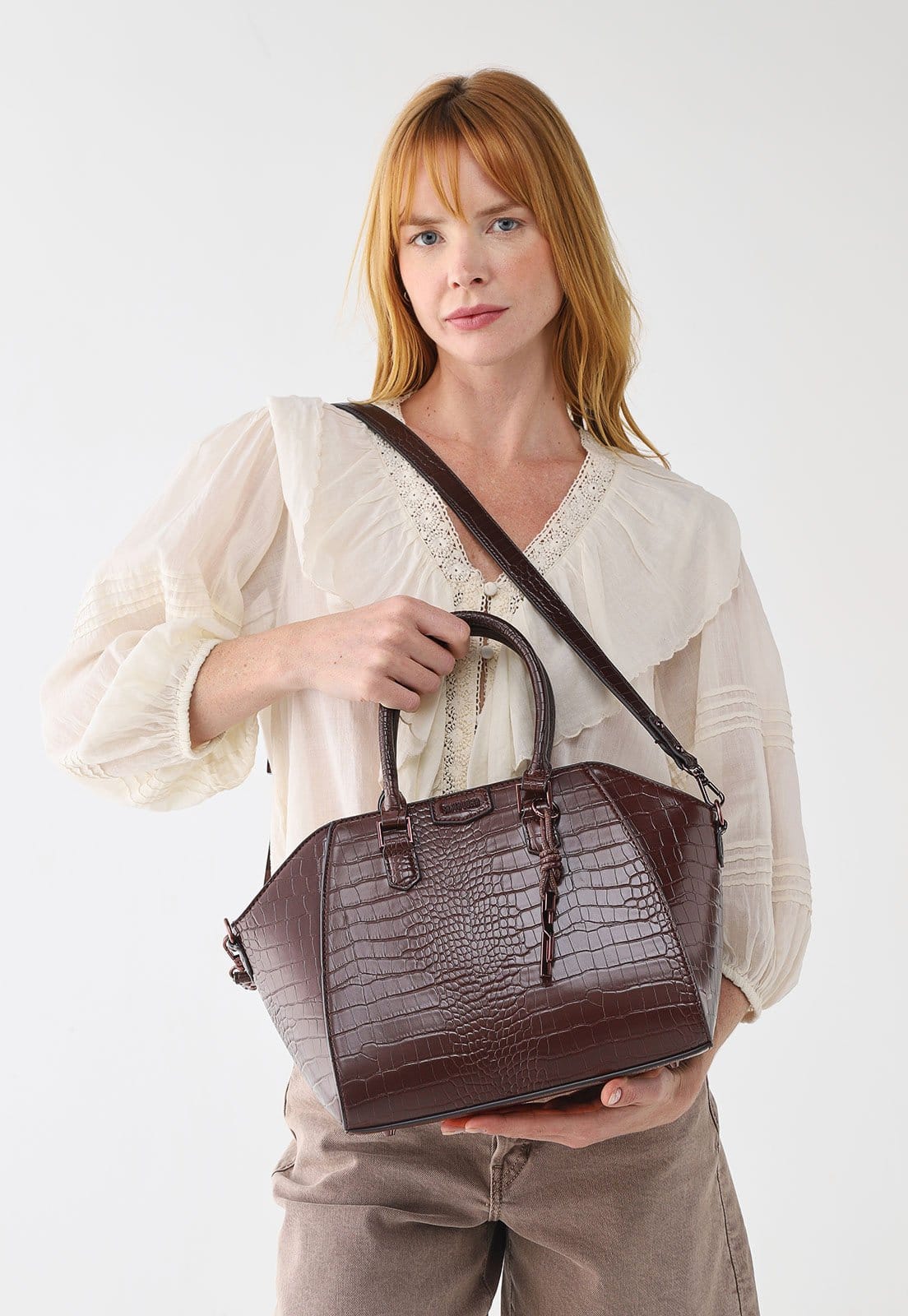 Bolsa Média Santa Lolla Textura Croco