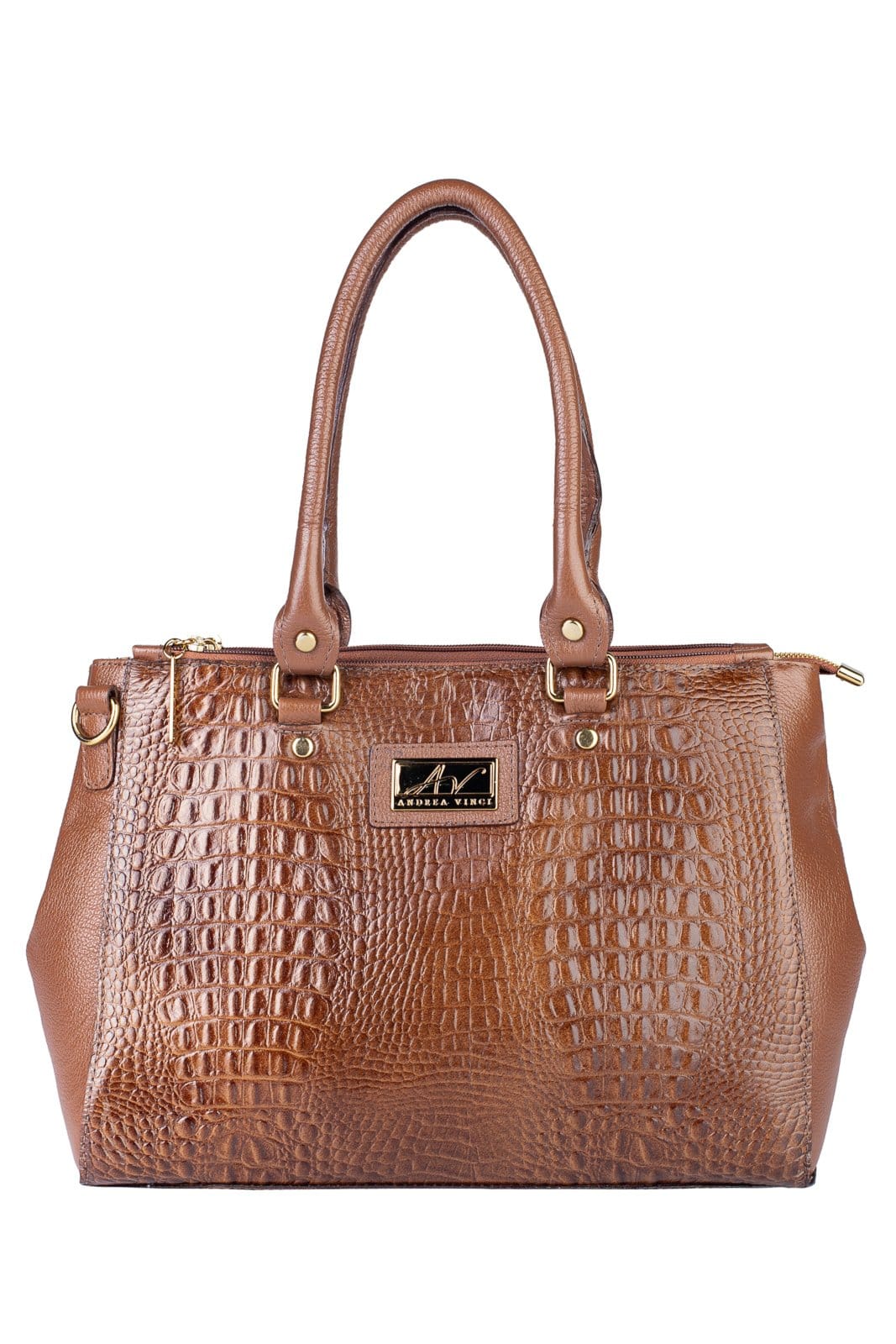 Vista principal Bolsa de couro croco grande com divisórias Toffee - Whisky Andrea Vinci vermelho