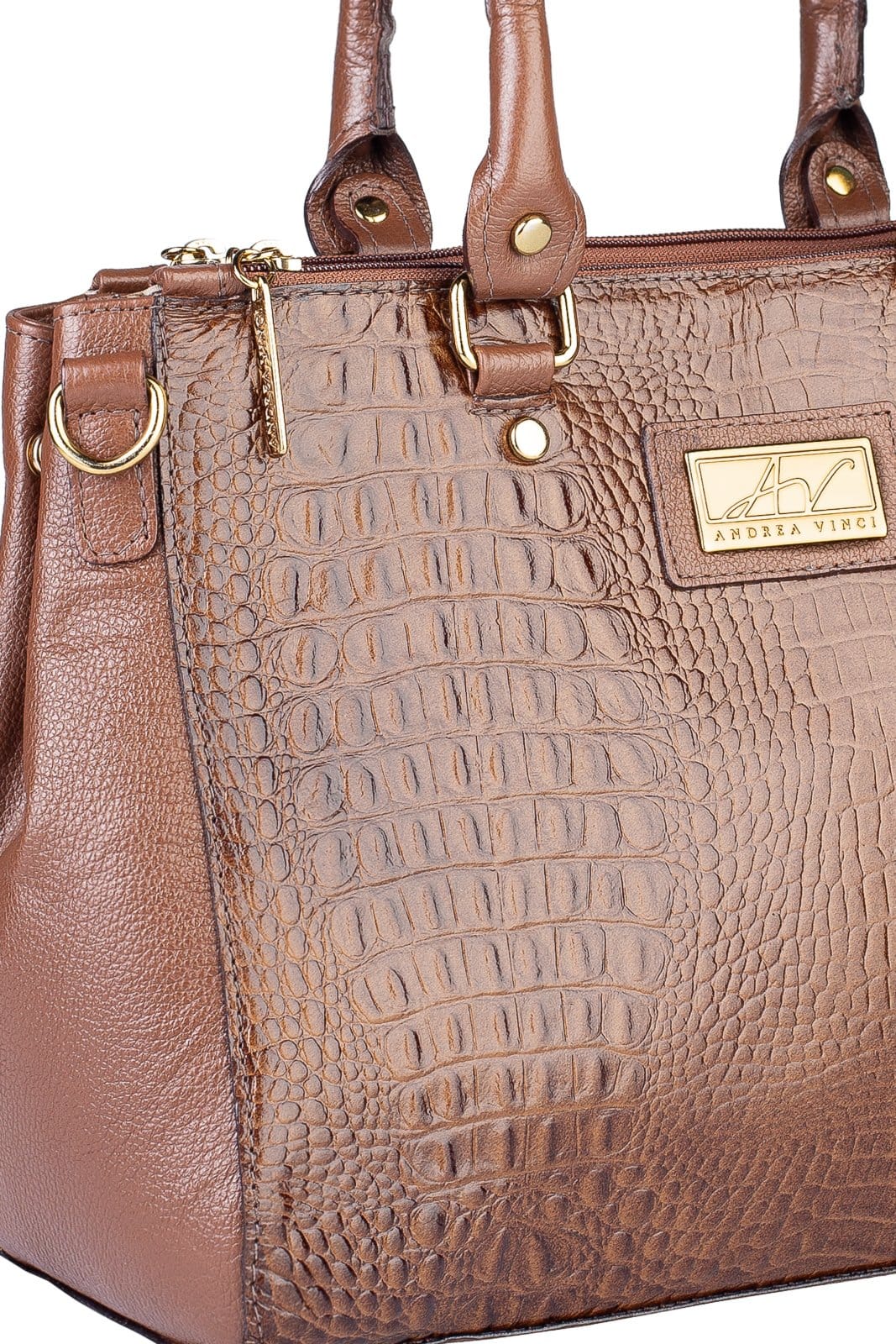 Vista 2 Bolsa de couro croco grande com divisórias Toffee - Whisky Andrea Vinci vermelho