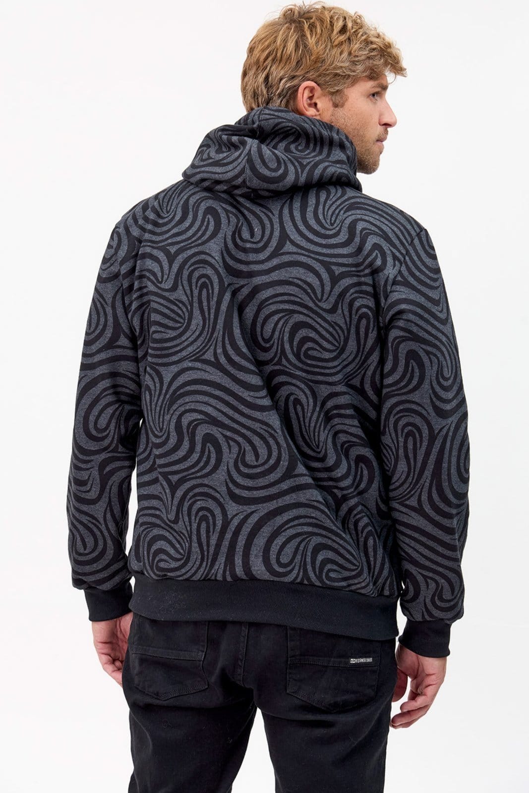 Vista 2 Moletom Canguru Felpado Vida Marinha com Capuz Vida Marinha preto