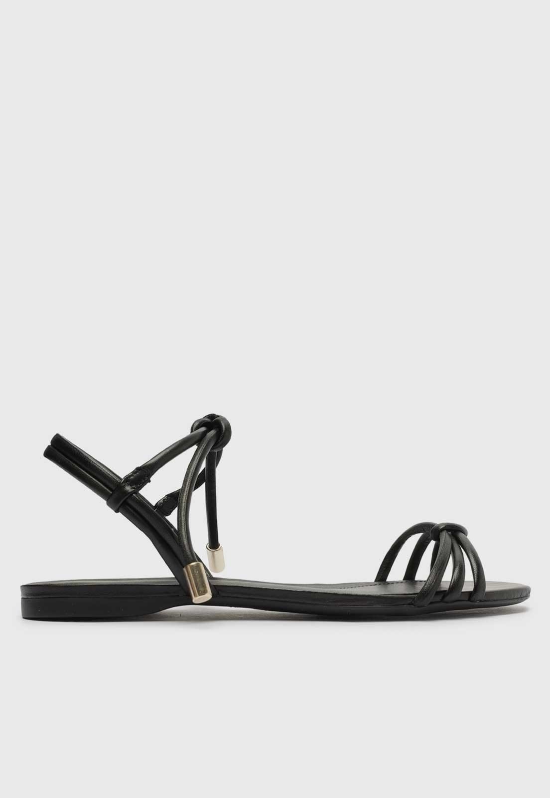 Vista principal Sandália Rasteira Arezzo Tiras Nó Preta Arezzo preto