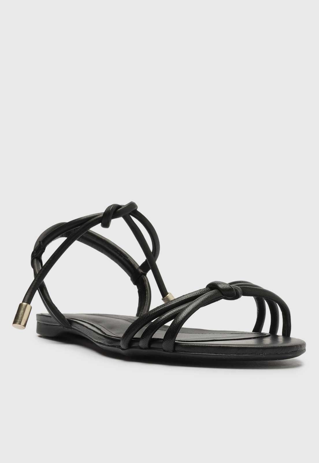 Vista 2 Sandália Rasteira Arezzo Tiras Nó Preta Arezzo preto