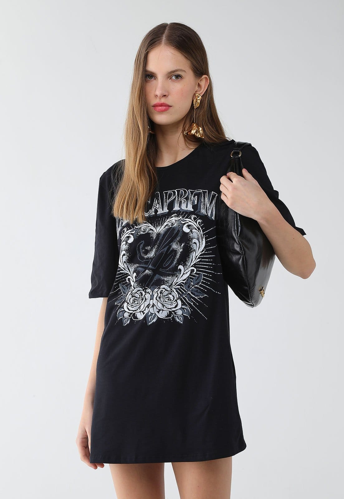 Vista principal Vestido Feminino Lança Perfume T-Dress Estampado Lança Perfume preto