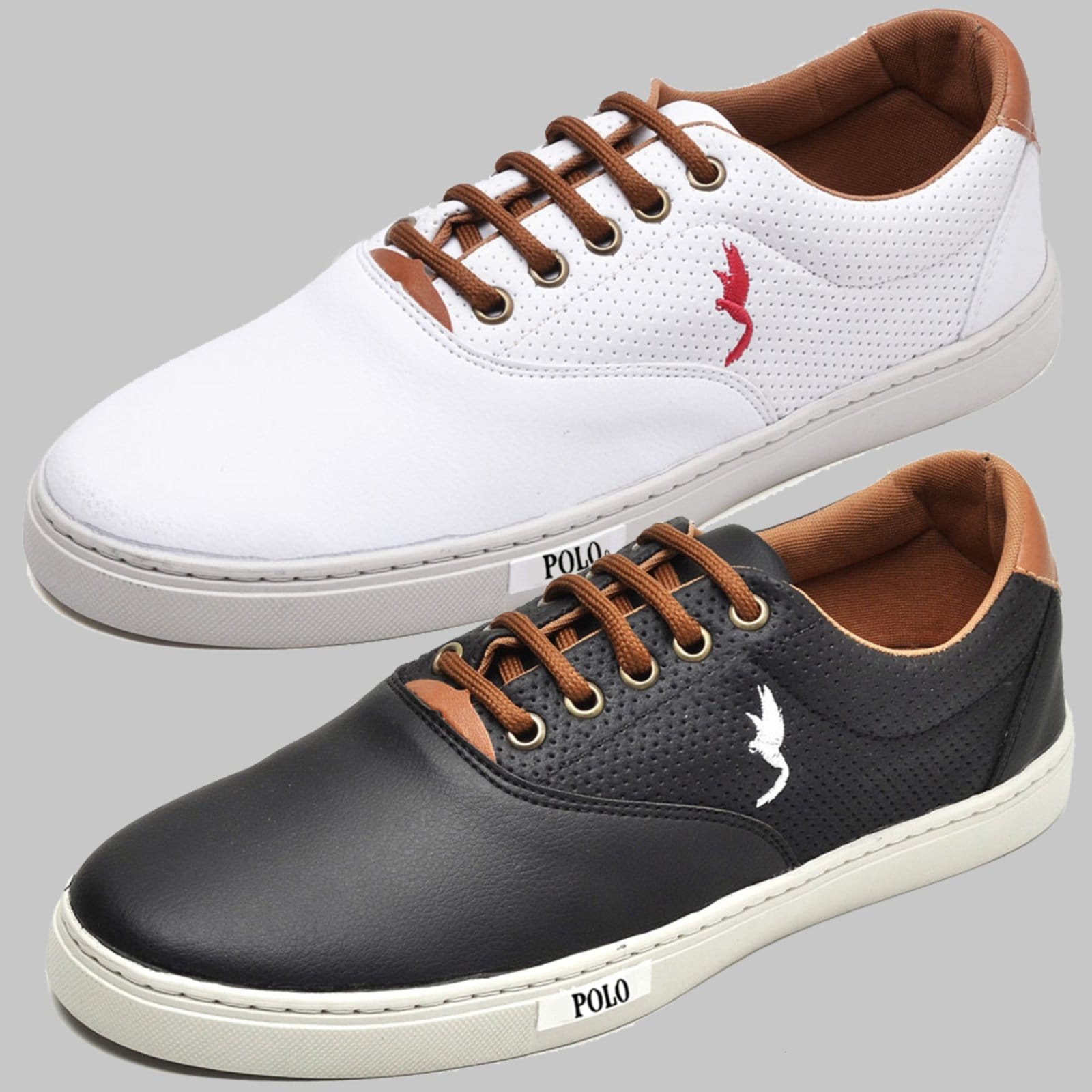 Kit 2 Pares Sapatênis Masculino Casual Polo Blu Branco/Preto