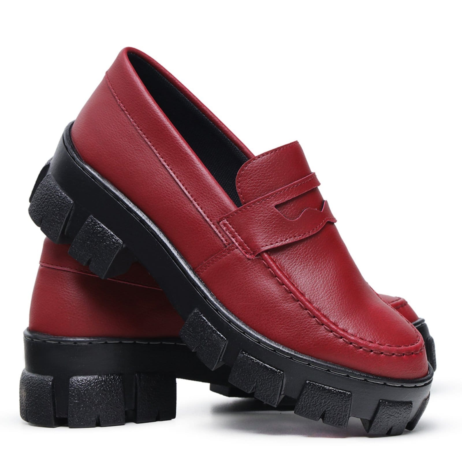 Vista 2 Mocassim Feminino Tratorado Oxford Hype vermelho