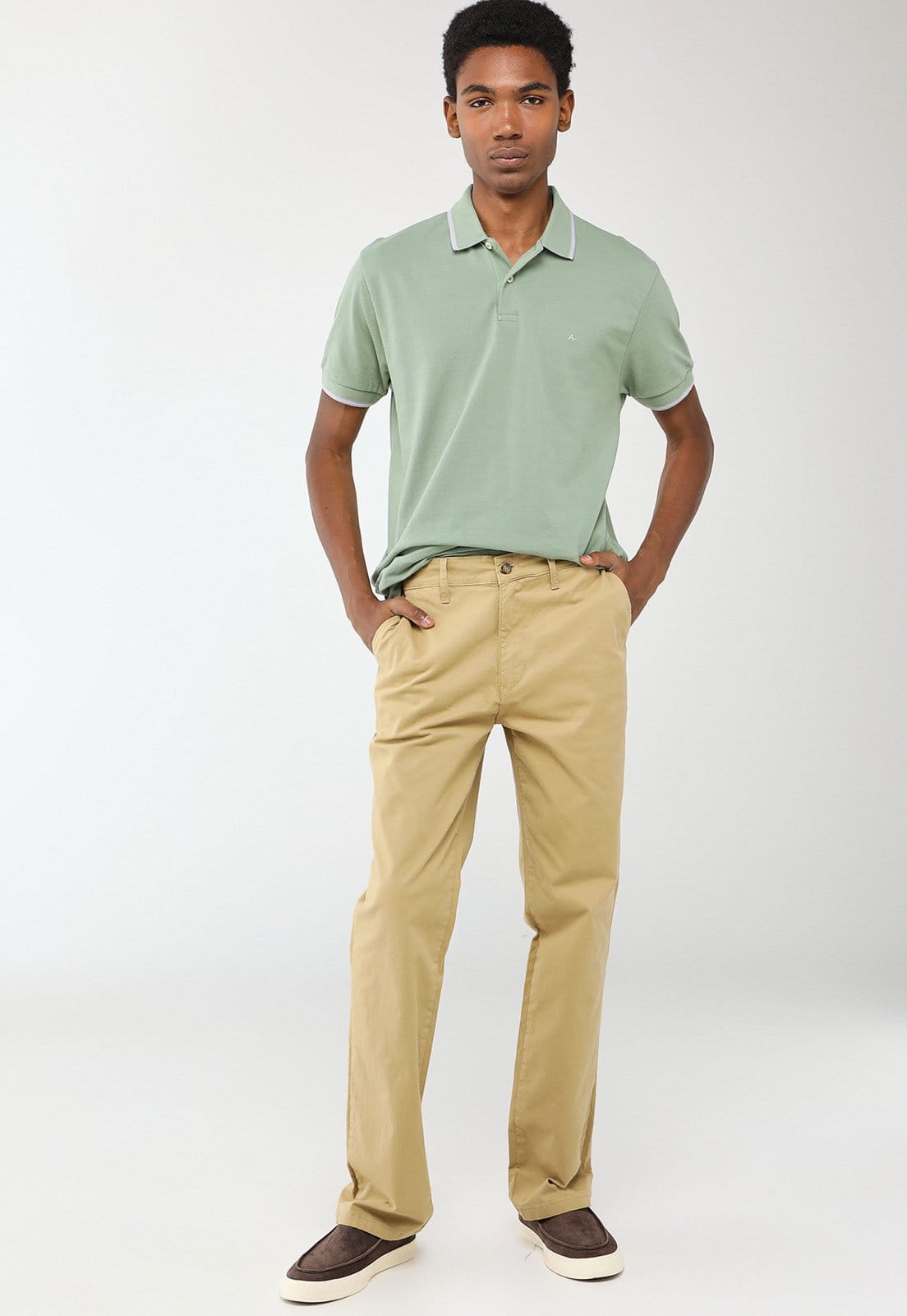 Vista 2 Calça Masculina Dudalina Alfaiataria Righ Caqui Dudalina bege caqui