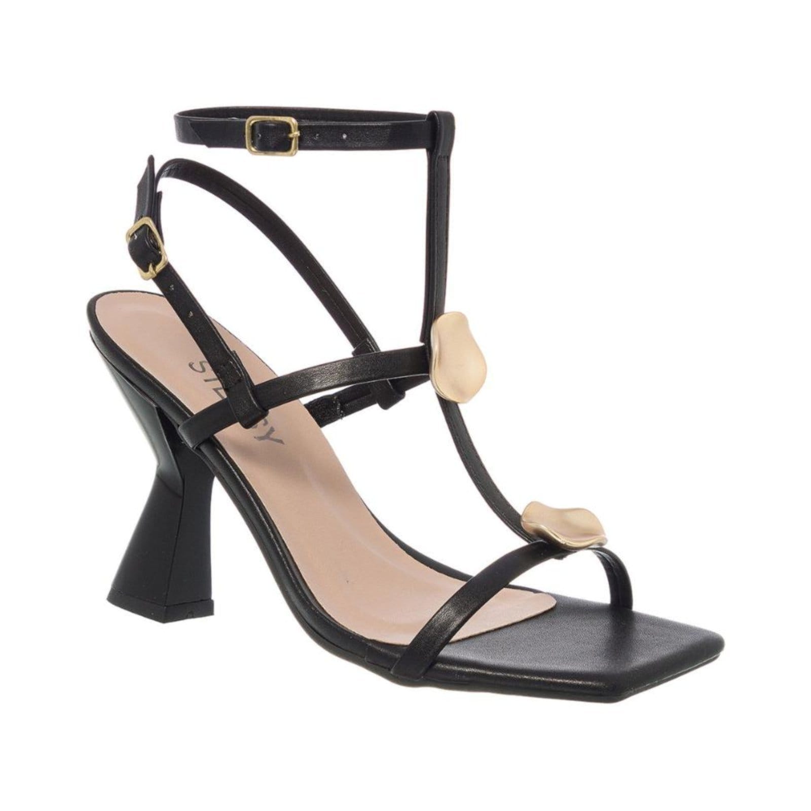 Sandália Feminina Salto Alto Enfeite Orgânico Metalizado