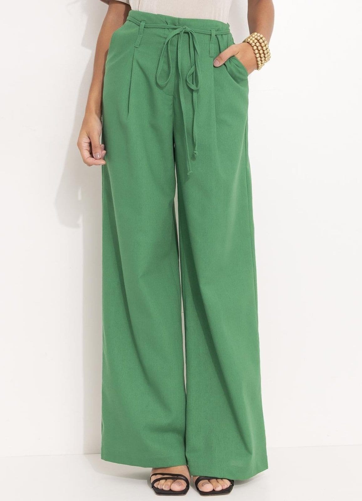 Vista 2 Calça Feminina Em Linho Quintess Quintess verde