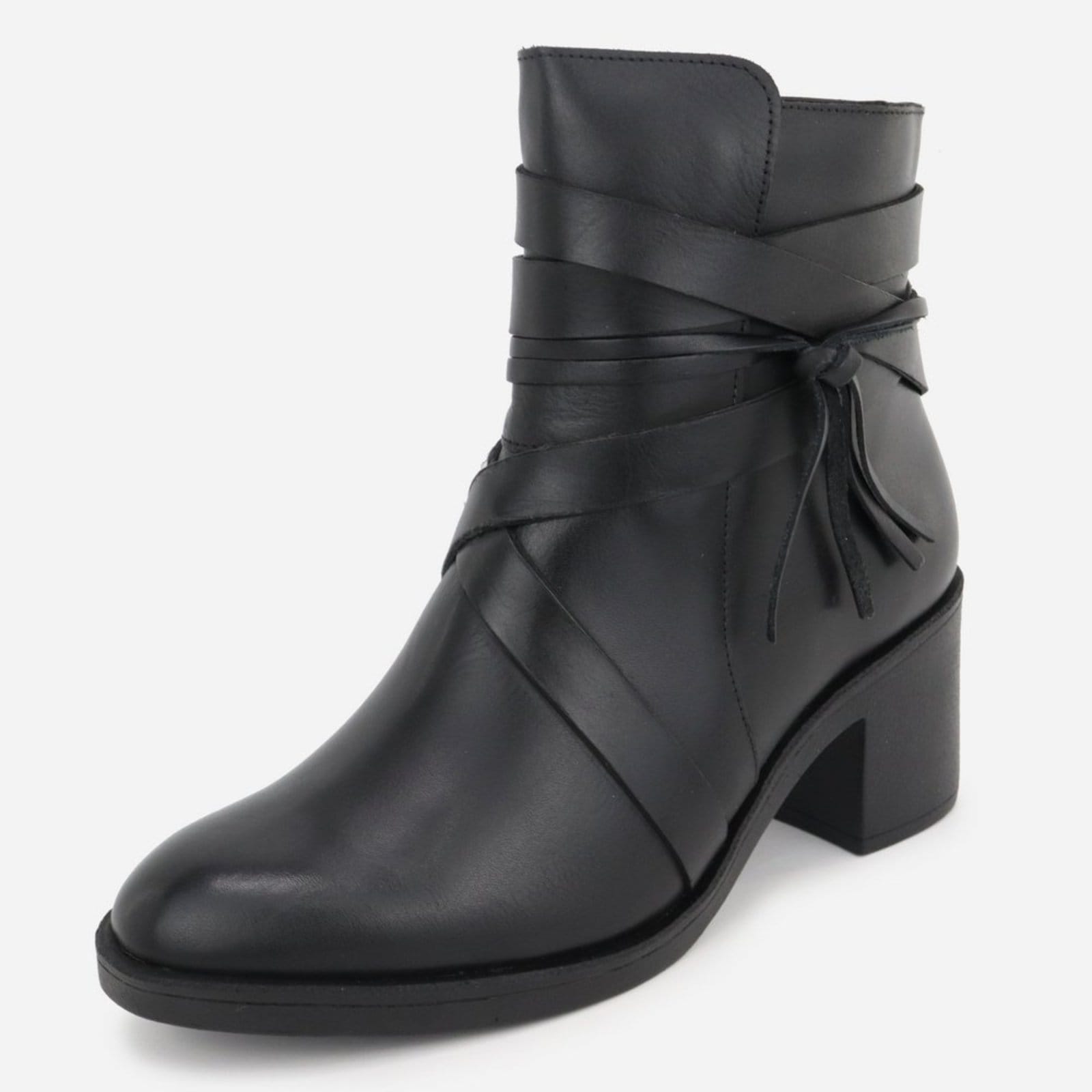 Vista principal Bota Maria Paua Store Feminina Couro Cano Medio Trancas Conforto Salto MARIA PAULA preto