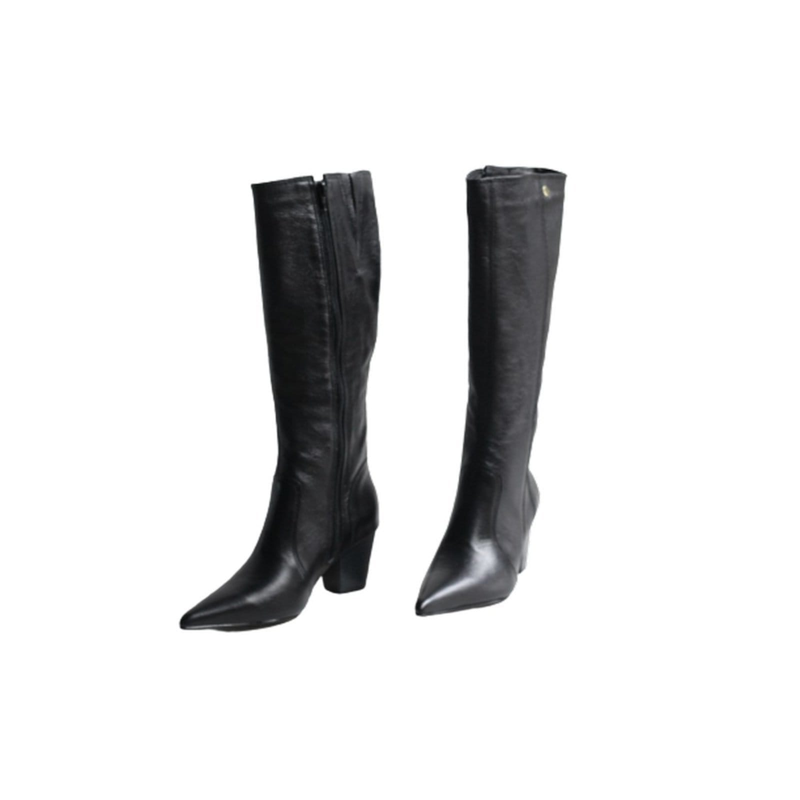 Vista 2 Bota Feminina Bico Fino Cano Longo Couro Salto 6 CM Spinelli preto