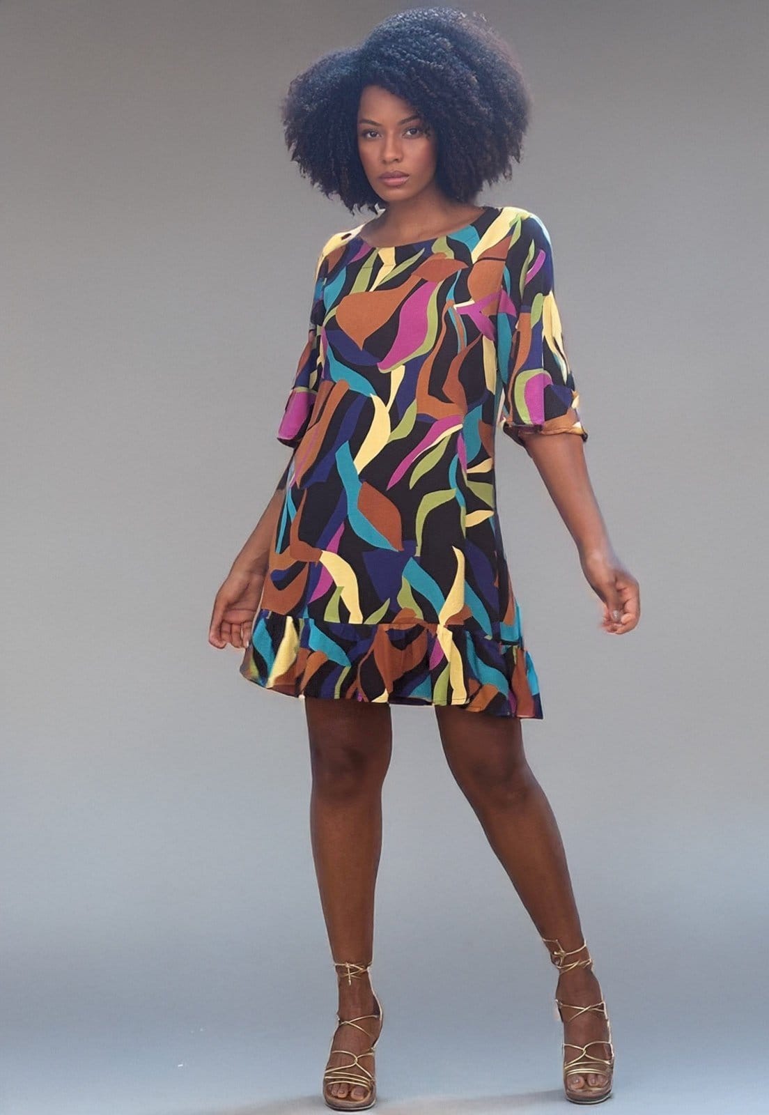 Vestido Amazonia Vital Curto Viscose Estampa Aurora Urbana