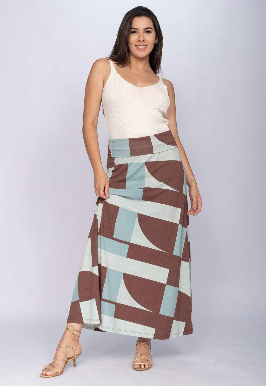 Vista 2 Saia CabanaFree Longa Malha SAZ Estampa Santa Rosa do Tocantins Cabanafree azul/estampado rosa