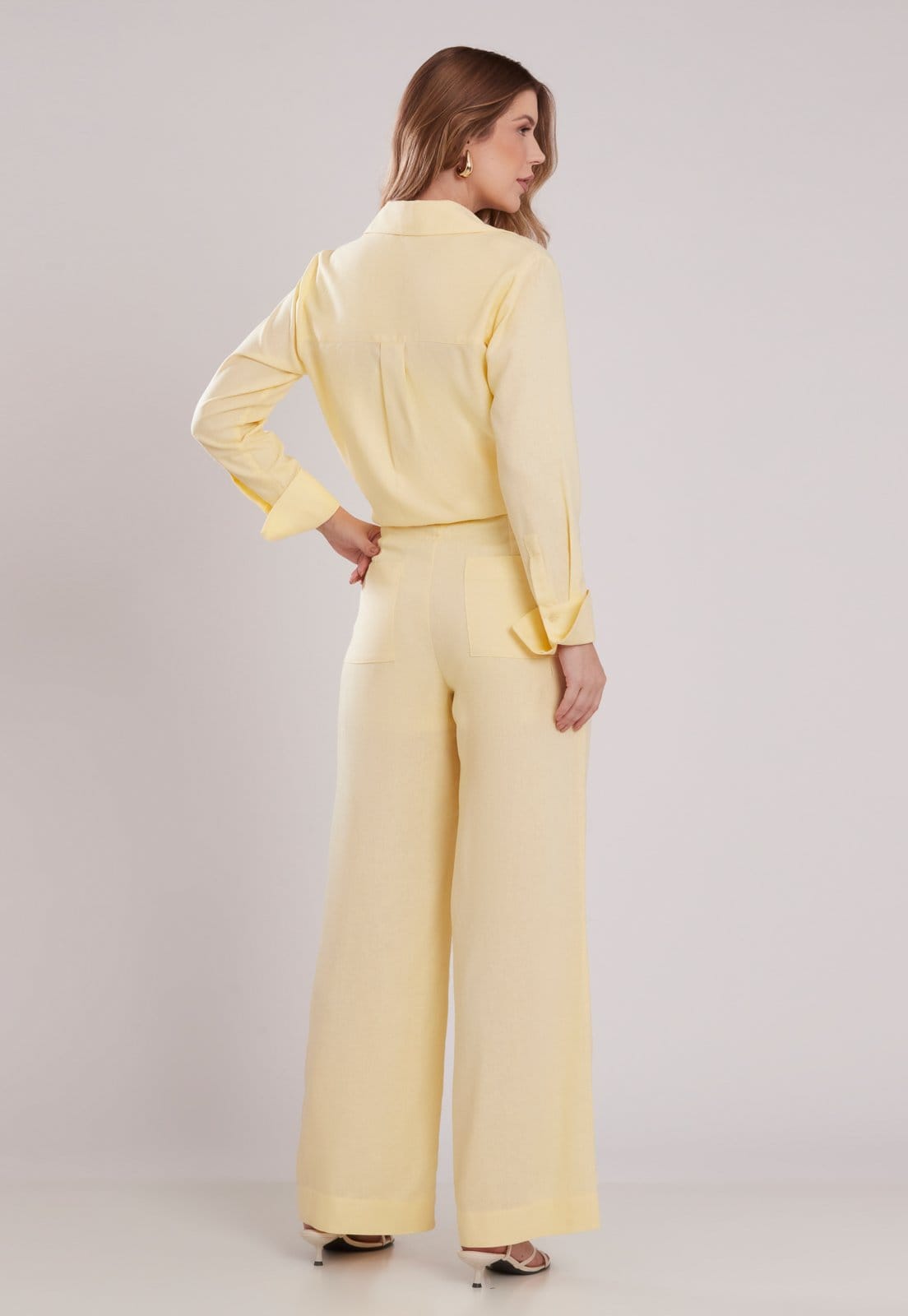 Vista 2 Calça Linho Wide Leg Alfaiataria Miss Joy 8470 MISS BY JOY amarelo