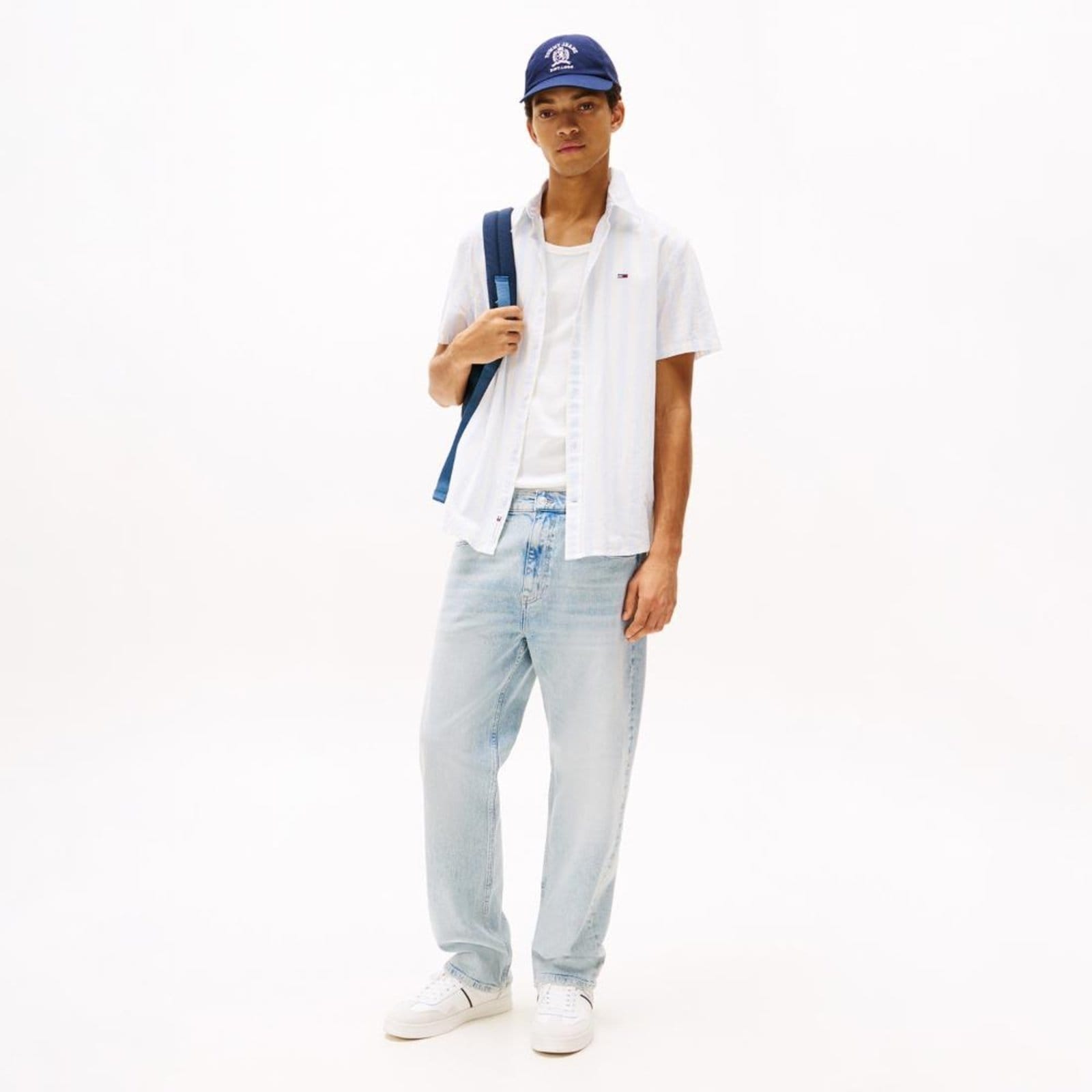 Vista 2 Camisa Listrada Manga Curta Tommy Jeans - EEG Tommy Jeans azul