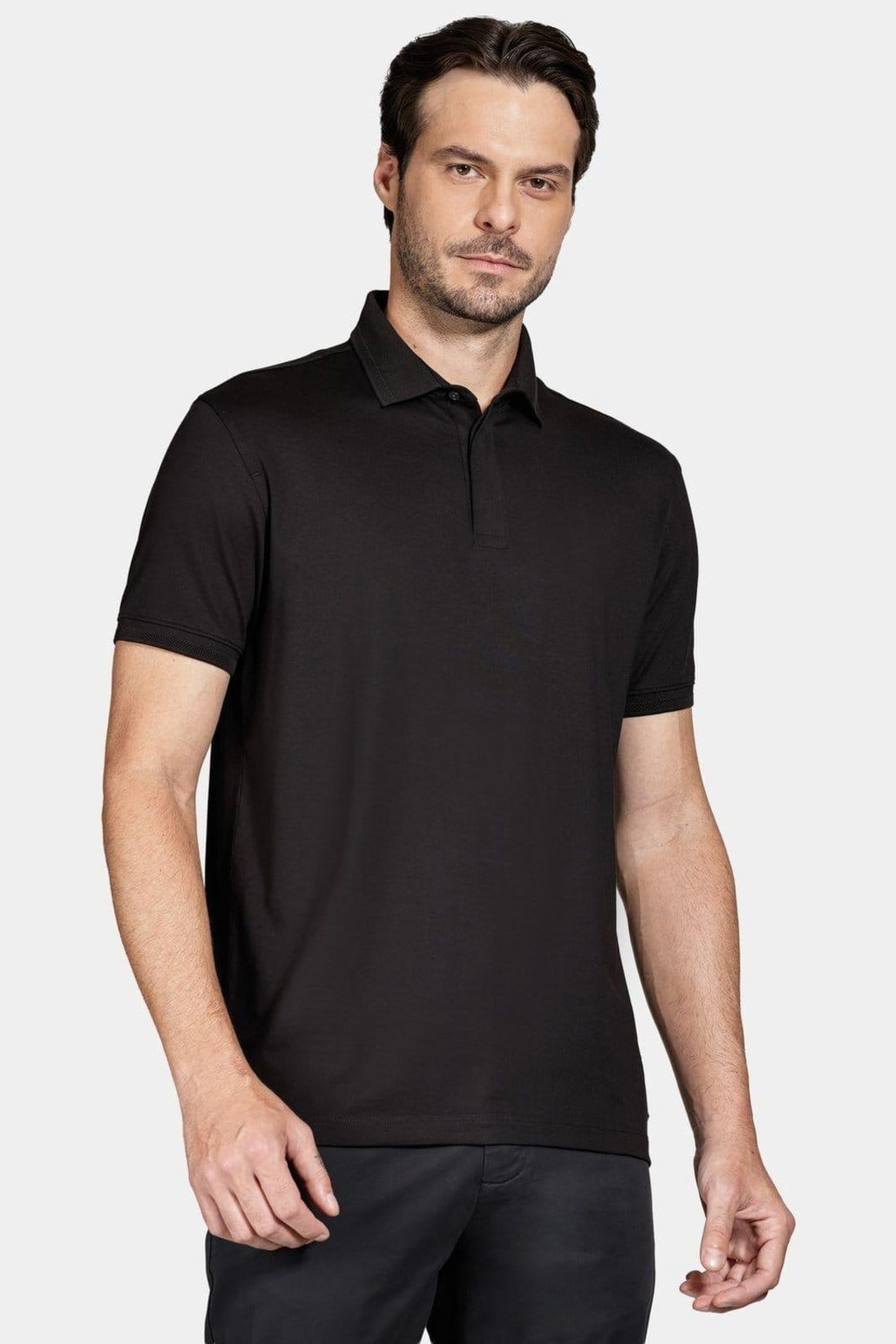 Vista principal Polo Aramis Manga Curta de Algodão Pima Gaseado Aramis preto