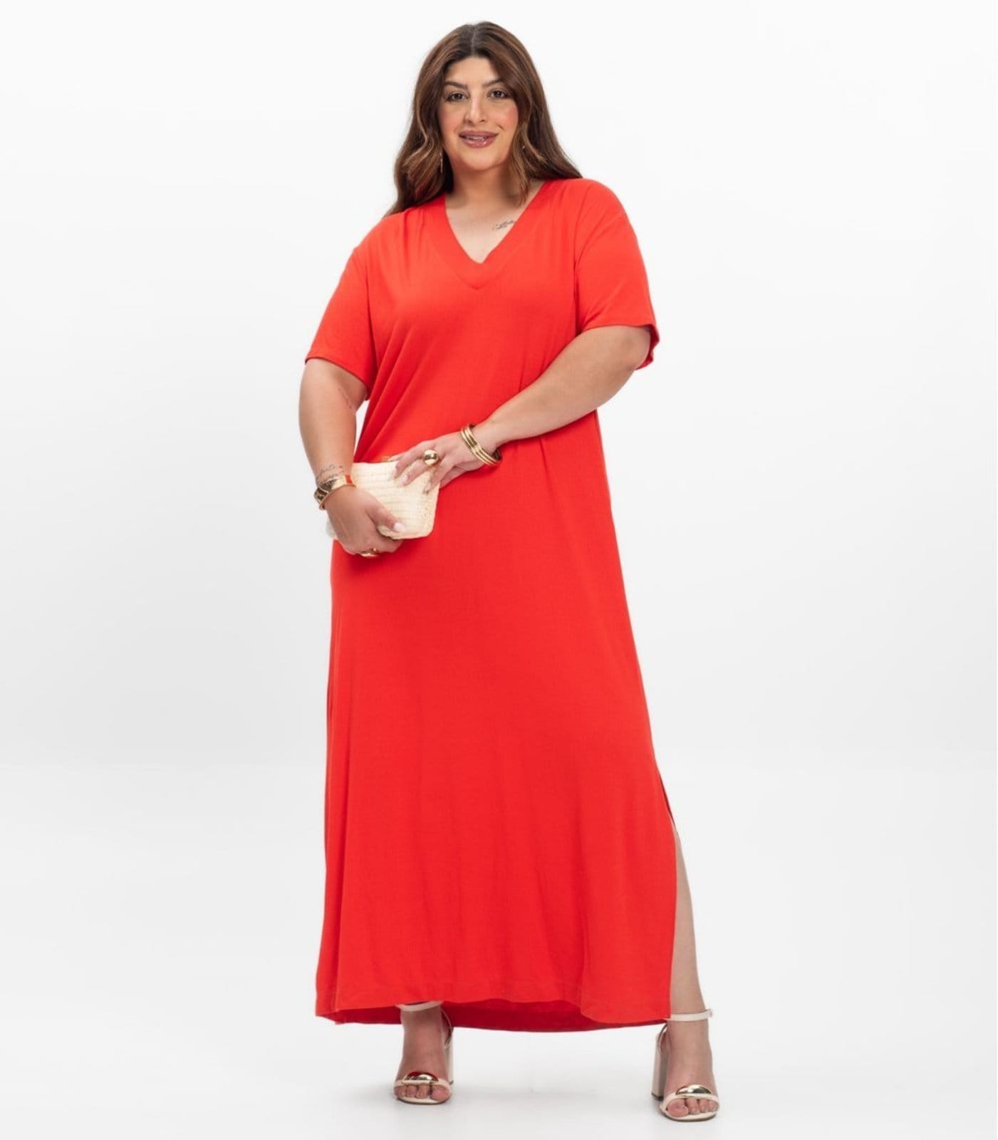 Vista principal Vestido Super Midi Feminino Plus Size Secret Glam Secret Glam laranja