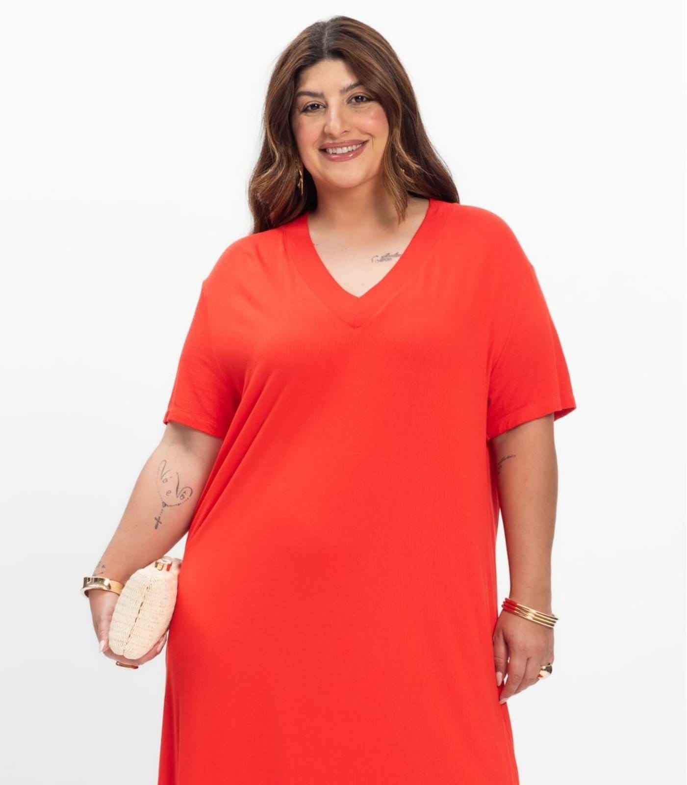 Vista 2 Vestido Super Midi Feminino Plus Size Secret Glam Secret Glam laranja