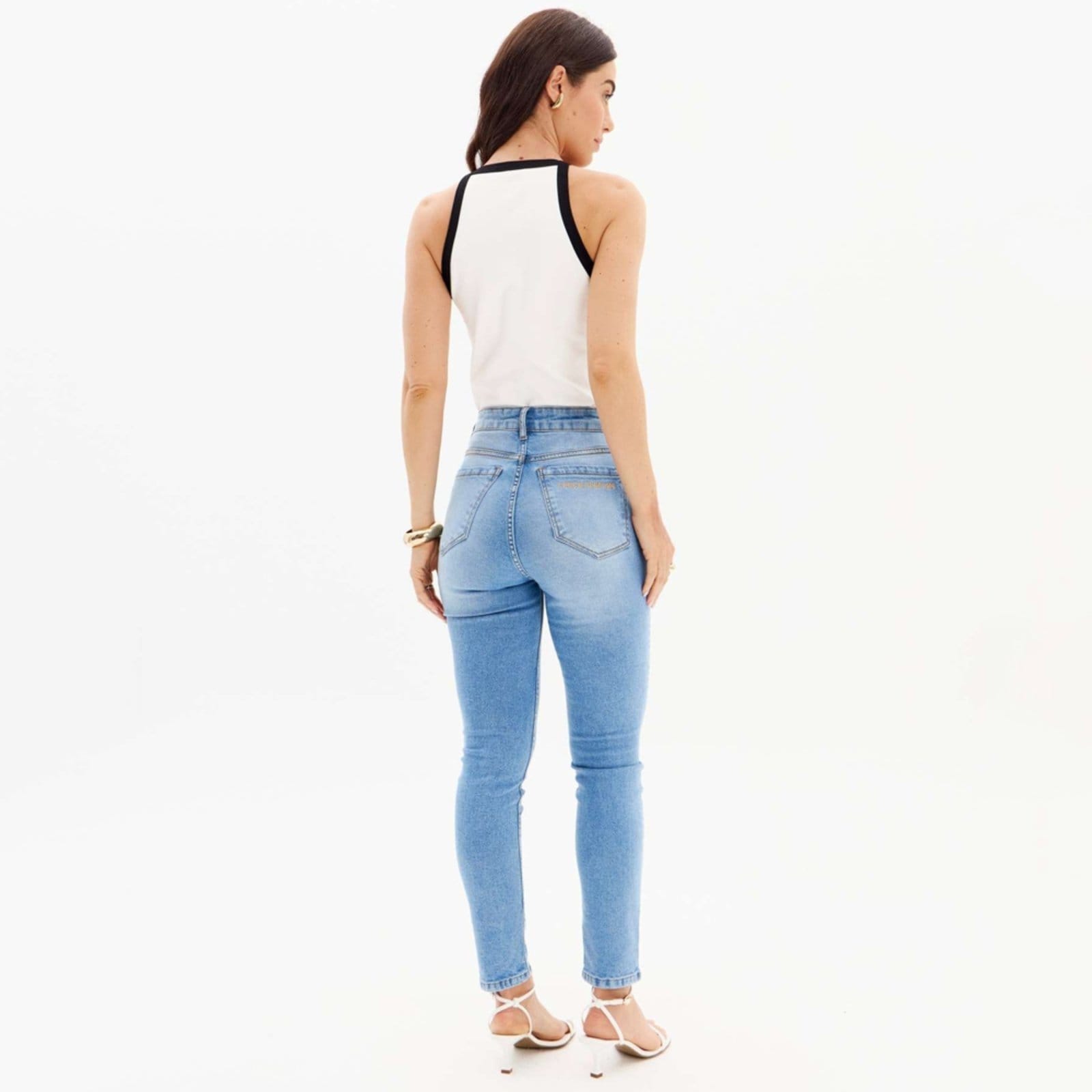 Vista 2 Calça Jeans Lança Perfume Vesta Skinny A In25 Feminino Lança Perfume azul