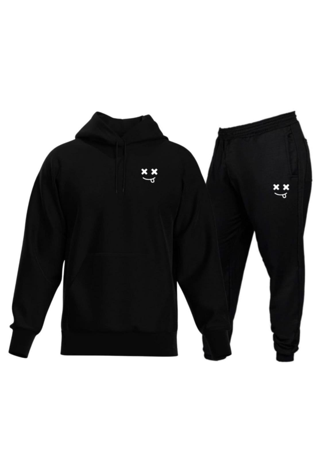 Vista principal Conjunto Moletom Blusa De Frio E Calça Moletom Estampa Emoji Relaxado branco/preto