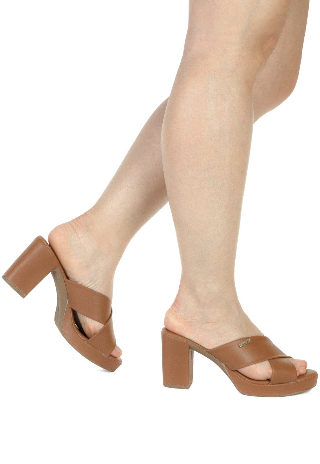 Vista 2 Tamanco Feminino Salto Alto Meia Pata Plataforma Confortável Via Angel 7102 VIA ANGEL caramelo