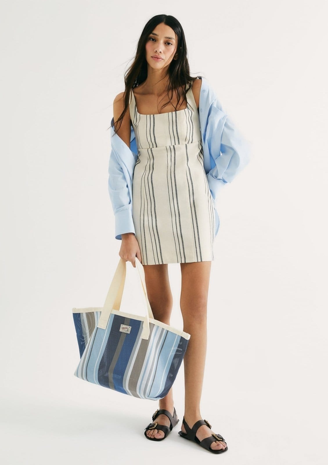 Vestido Listrado De Linho