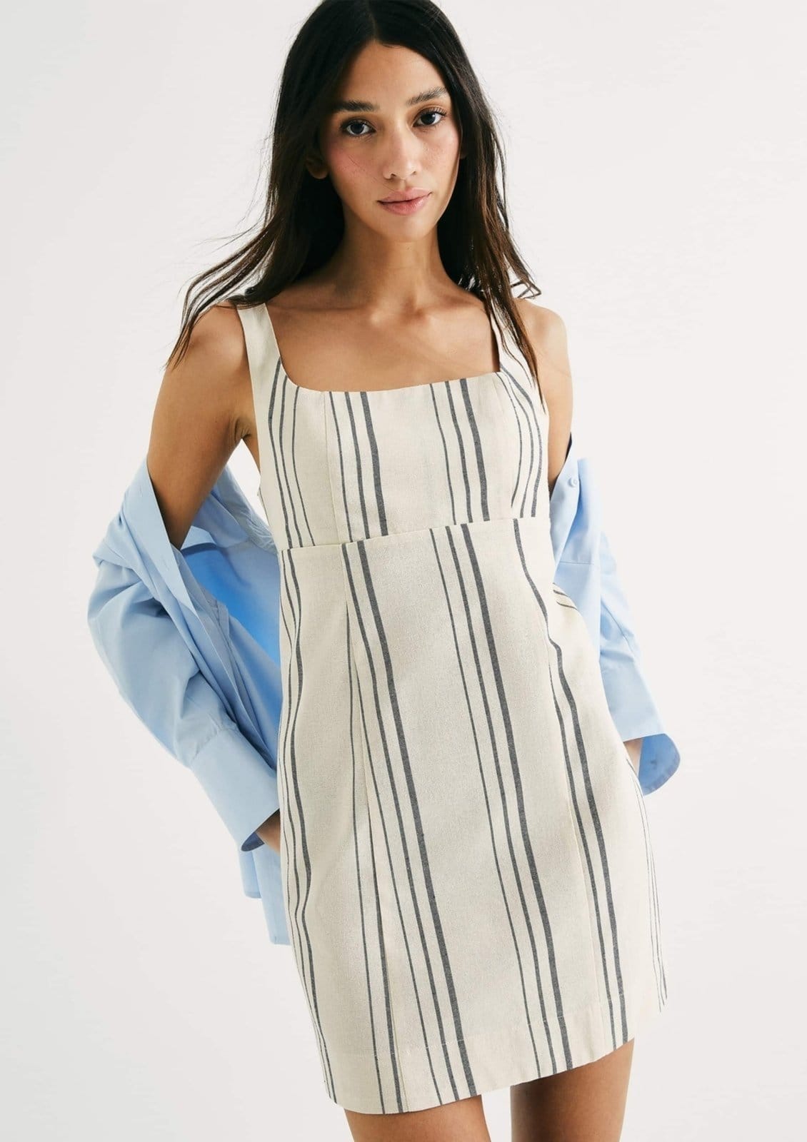 Vista 2 Vestido Listrado De Linho Hering azul