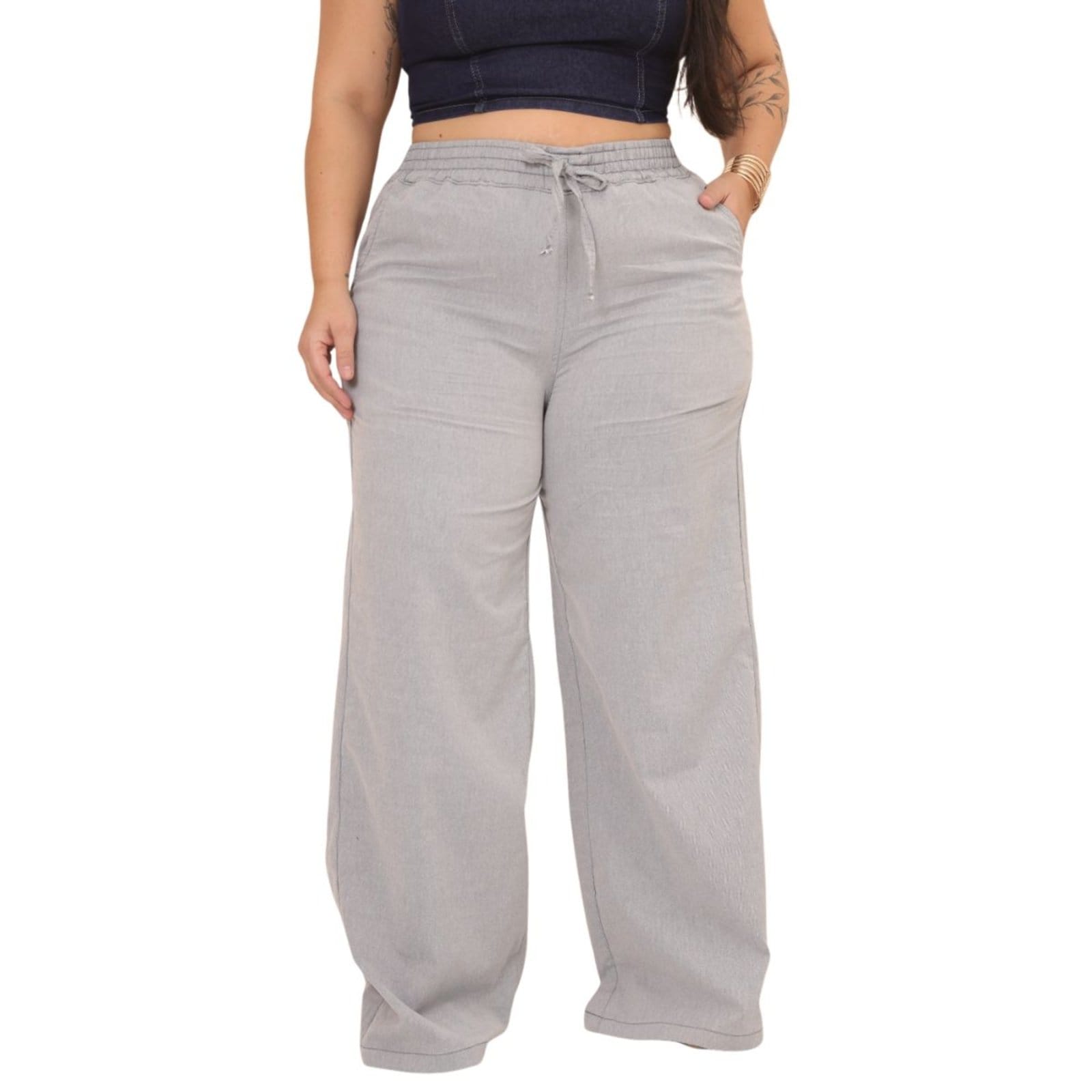 Vista principal Calça Feminina Jeans Light Pantalona Sarja JEANS LIGHT cinza
