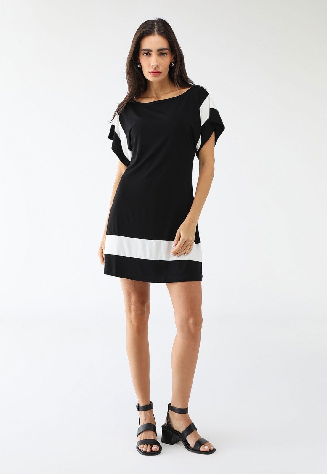 Vista principal Vestido Maria Paes Preto e Off White Malha Viscolycra Maria Paes preto white