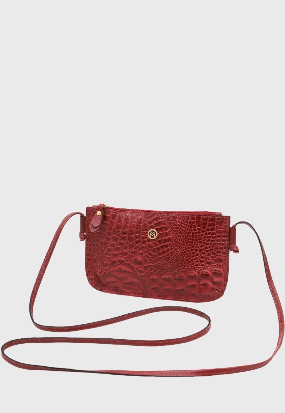 Bolsa Transversal Couro Mariart Croco 202MRT Vermelha
