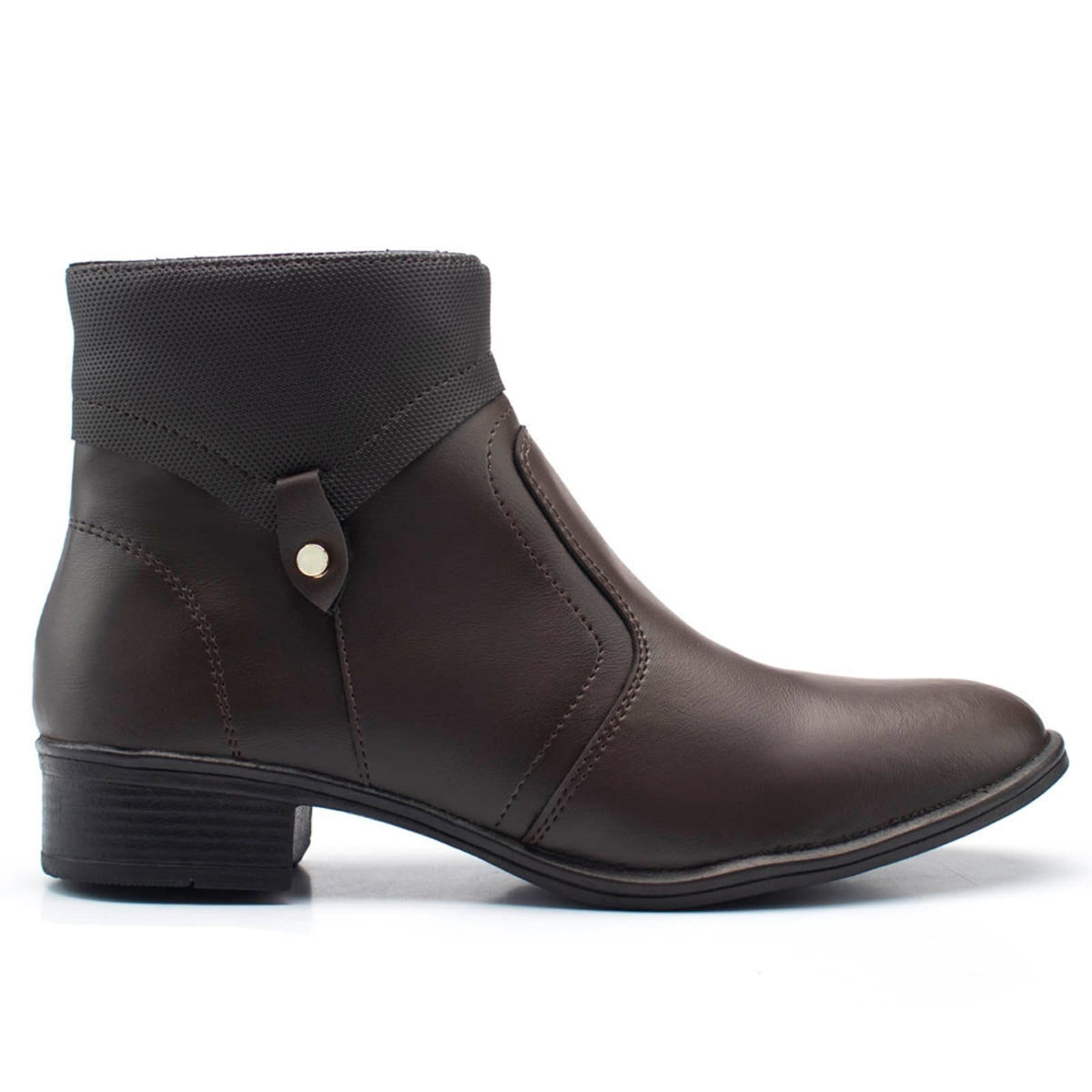 Vista principal Bota Feminina Cano Curto Salto Baixo Leve Café Lavini Shoes marrom