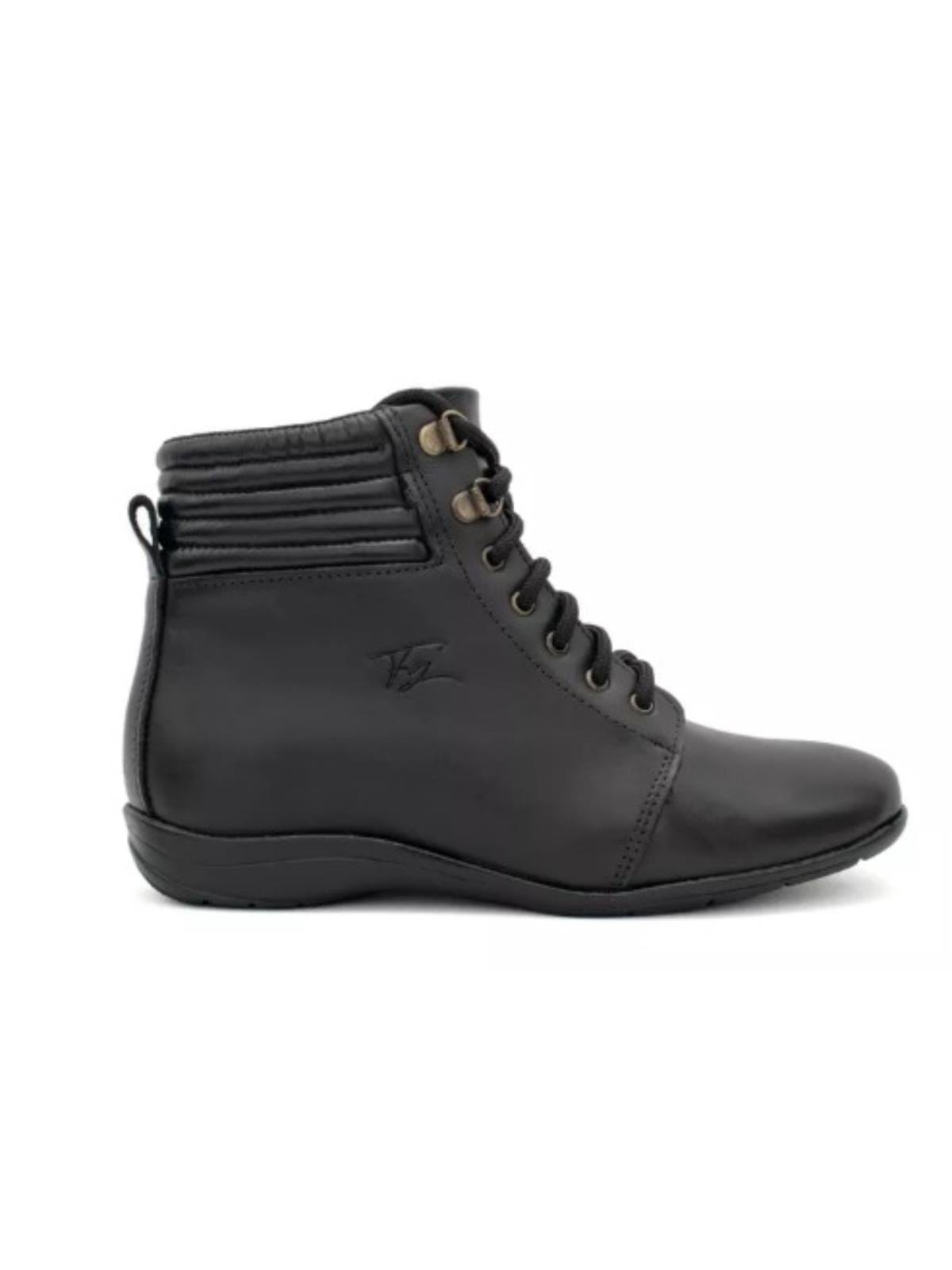 Vista 2 Bota Feminina Couro Cano Curto Zíper Casual Moderna Estilosa FRANCA GRIFFE preto