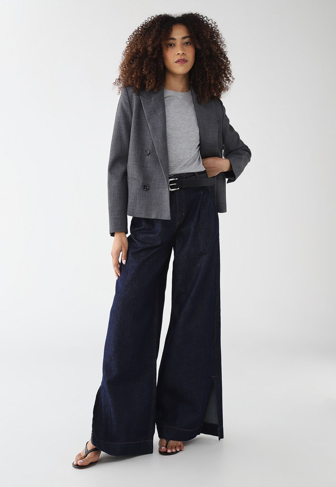 Calça Jeans Feminina Colcci Wide Leg Fenda Barra Escura