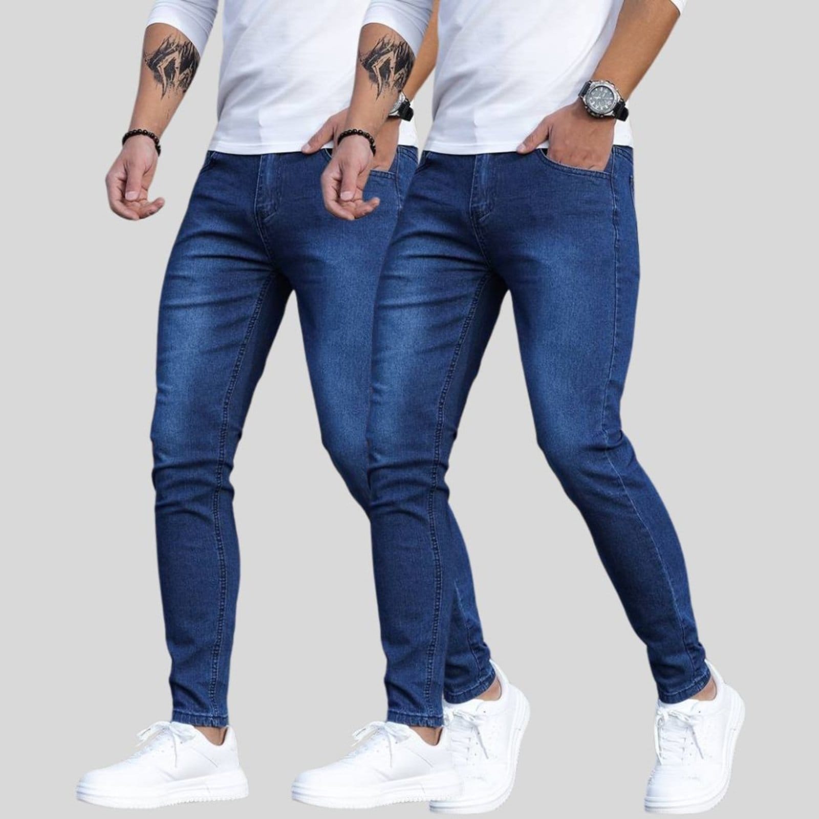 Kit 2 Calça Jeans Skinny Masculina Tex Jeans com Elastano Super Confortável Escuro