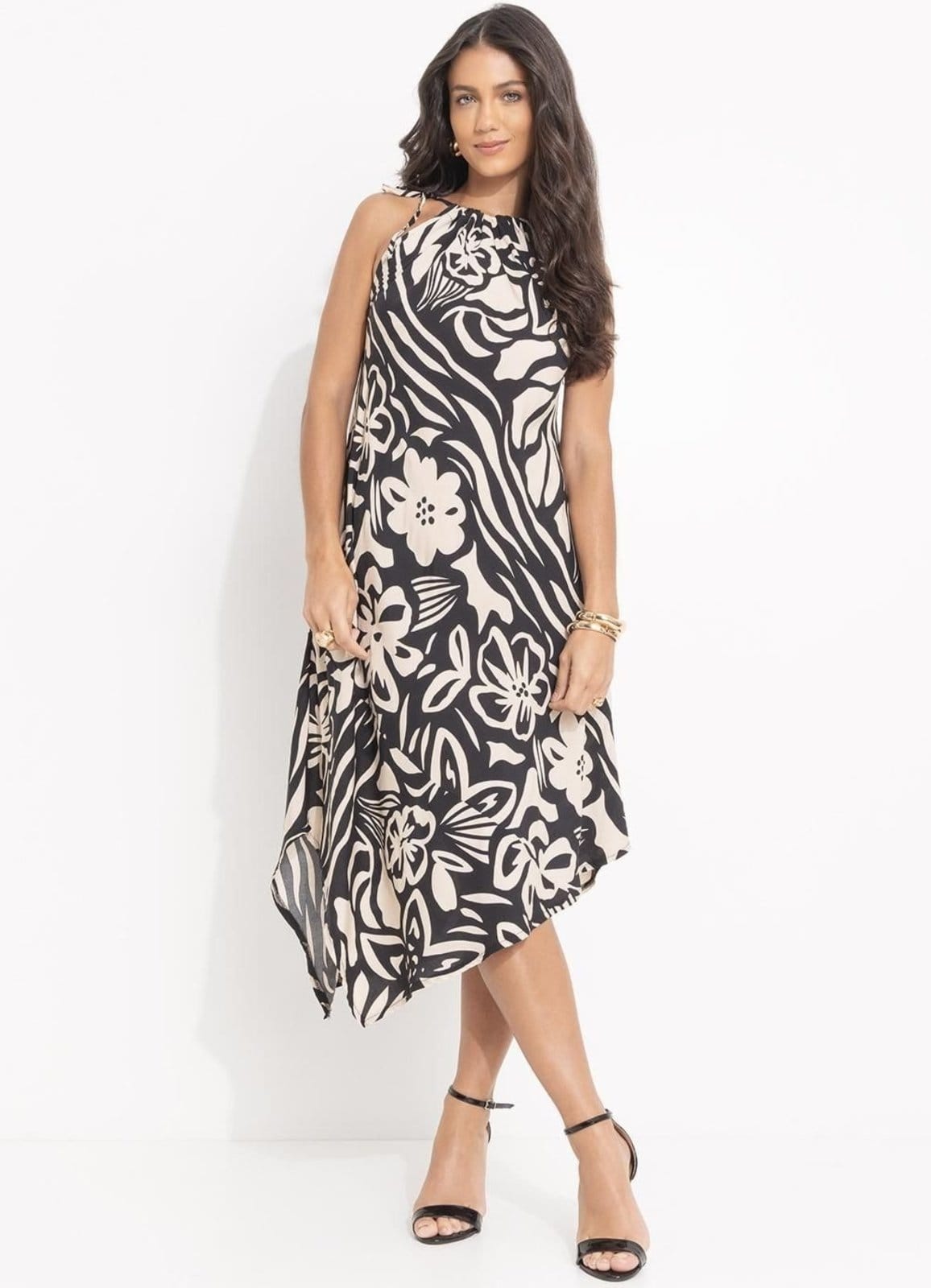 Vestido Viscose Plana Floral ArtÁstico Colorido