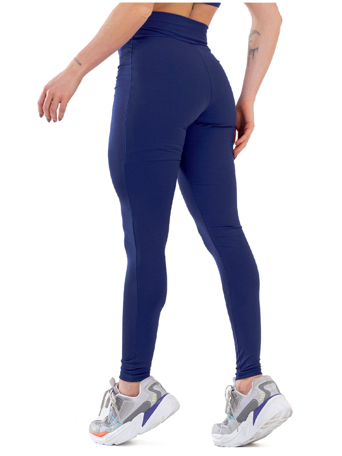 Vista 2 Calça Legging Fitness Lisa Academia Cintura Alta Zero Transparência 080 BRAVAA STORE azul/azul marinho azul