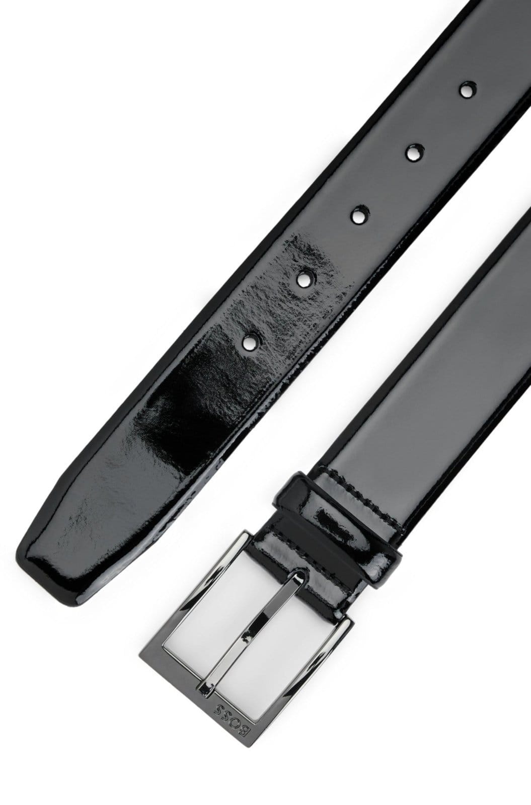 Vista 2 Cinto Em Couro Italiano Com Fivela Com Logo Boss preto