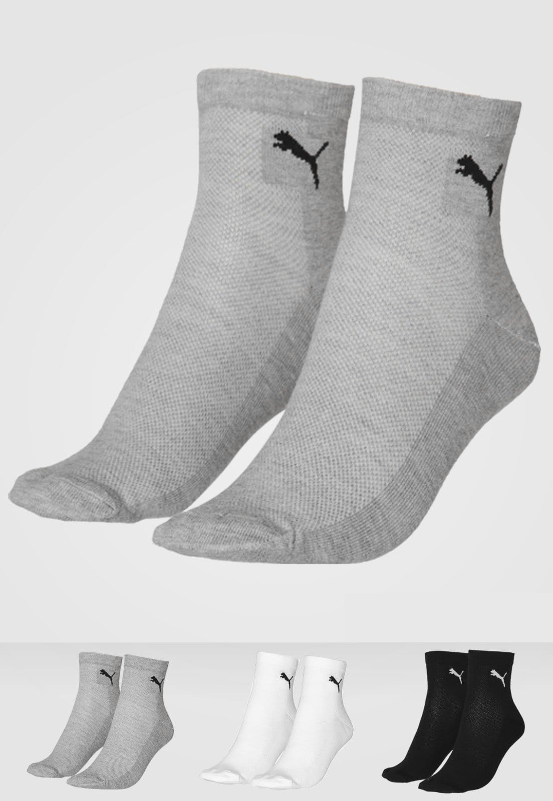Vista principal Kit 3pçs Meia Puma Logo Preta Puma preto