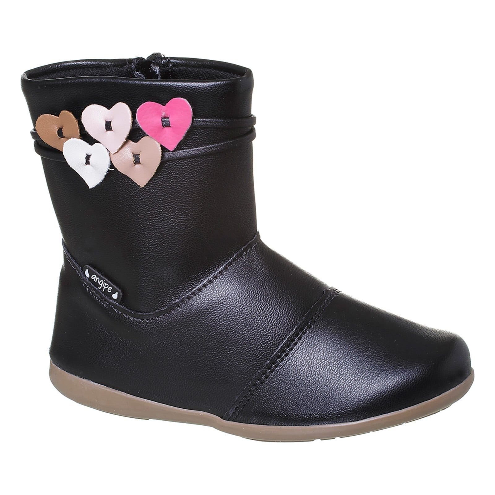Vista 2 Infantil - Bota Coturno Menina Com Corações Angipé Preta Angipé preto