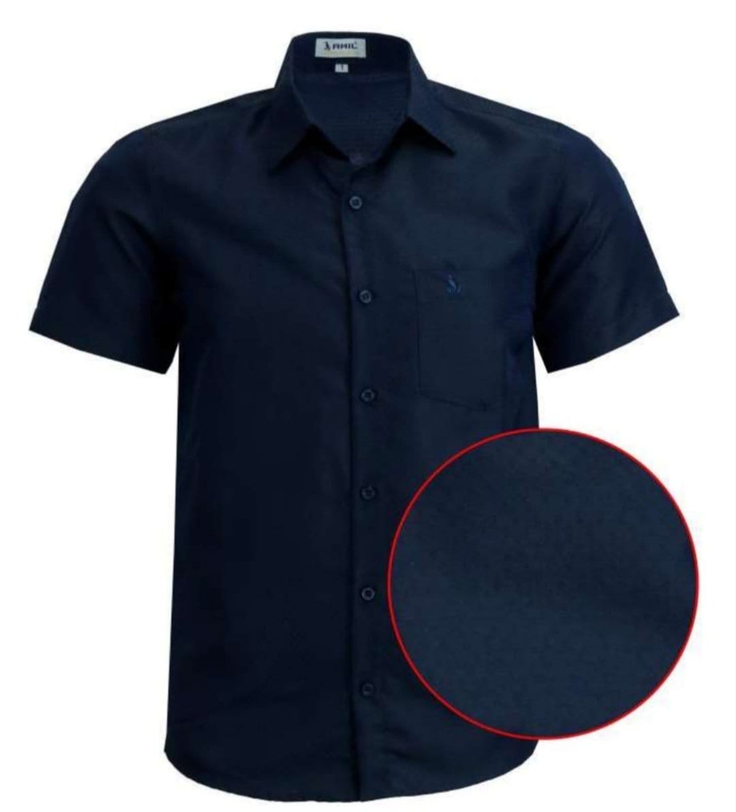 Camisa Casual Amil Comfort Udine Com bolso Poliéster Macia Manga Curta Marinho