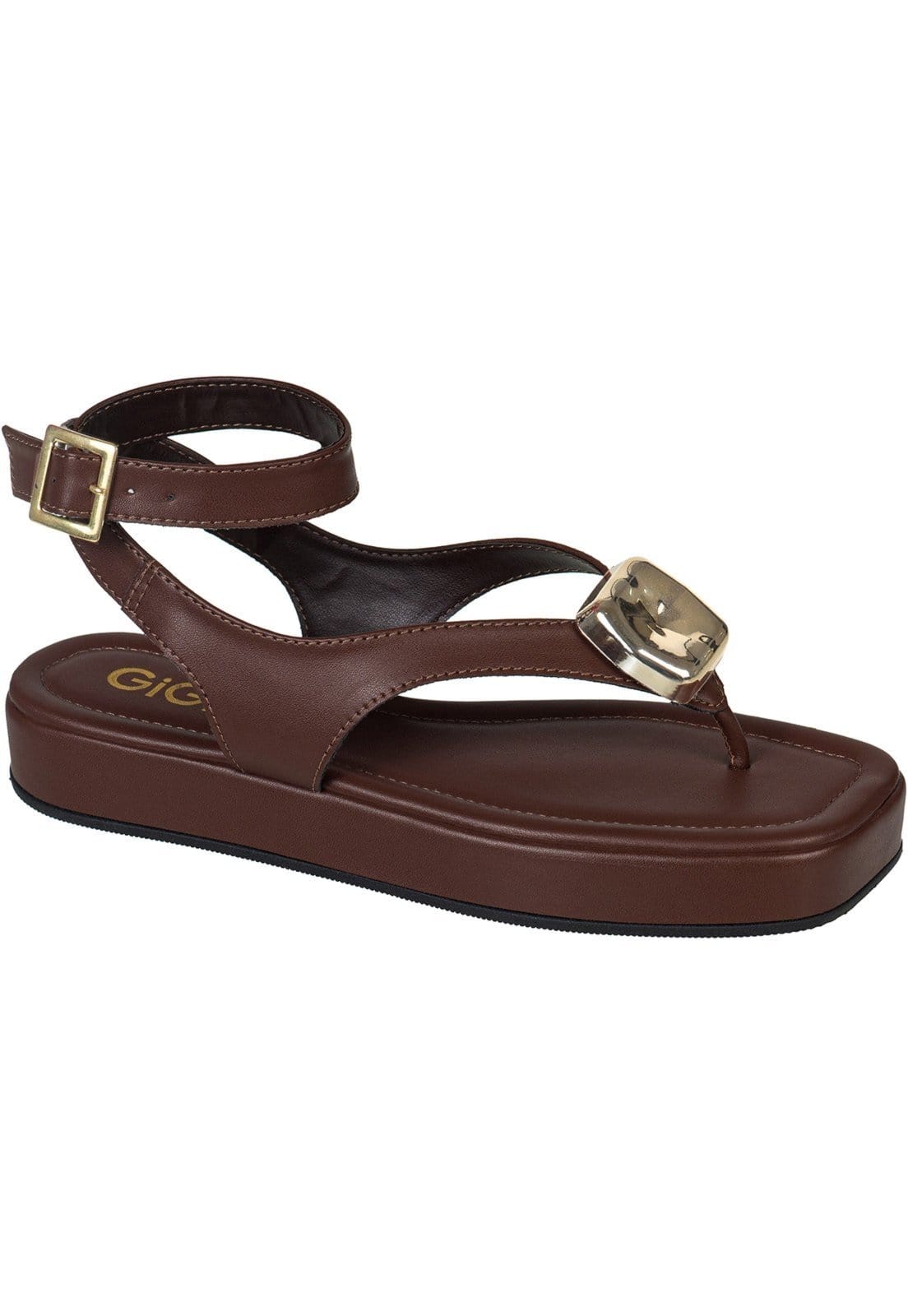 Vista 2 Sandália Feminina GiGiL Tiras de Dedo Flatform Baixa Detalhe Metalizado Ajuste Fivela no Tornozelo Terra Gigil marrom