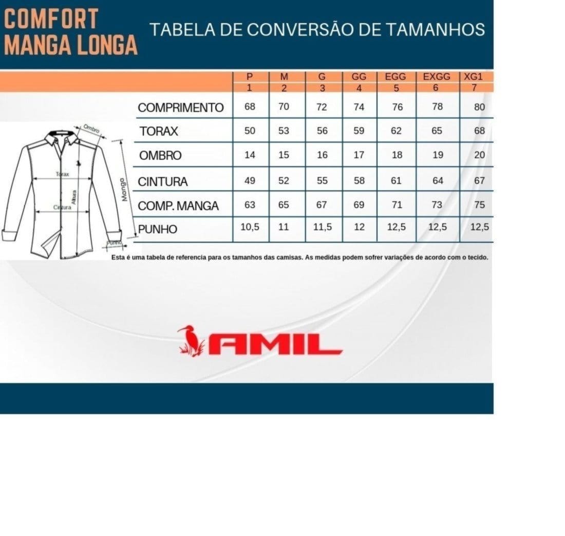 Vista 2 Camisa Social Amil Comfort Spectro Algodão Sarja Manga Longa Luxo Marinho Amil azul marinho