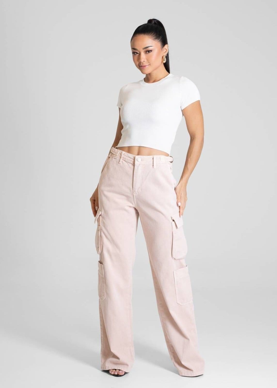 Vista 2 Calça Sarja Sawary Wide Leg - 281588 Sawary rosa