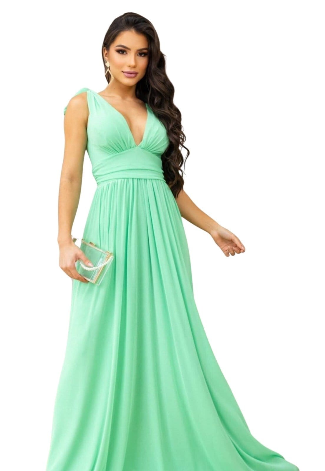 Vestido Longo de Festa Premium Cibelle Micro Tule Limão