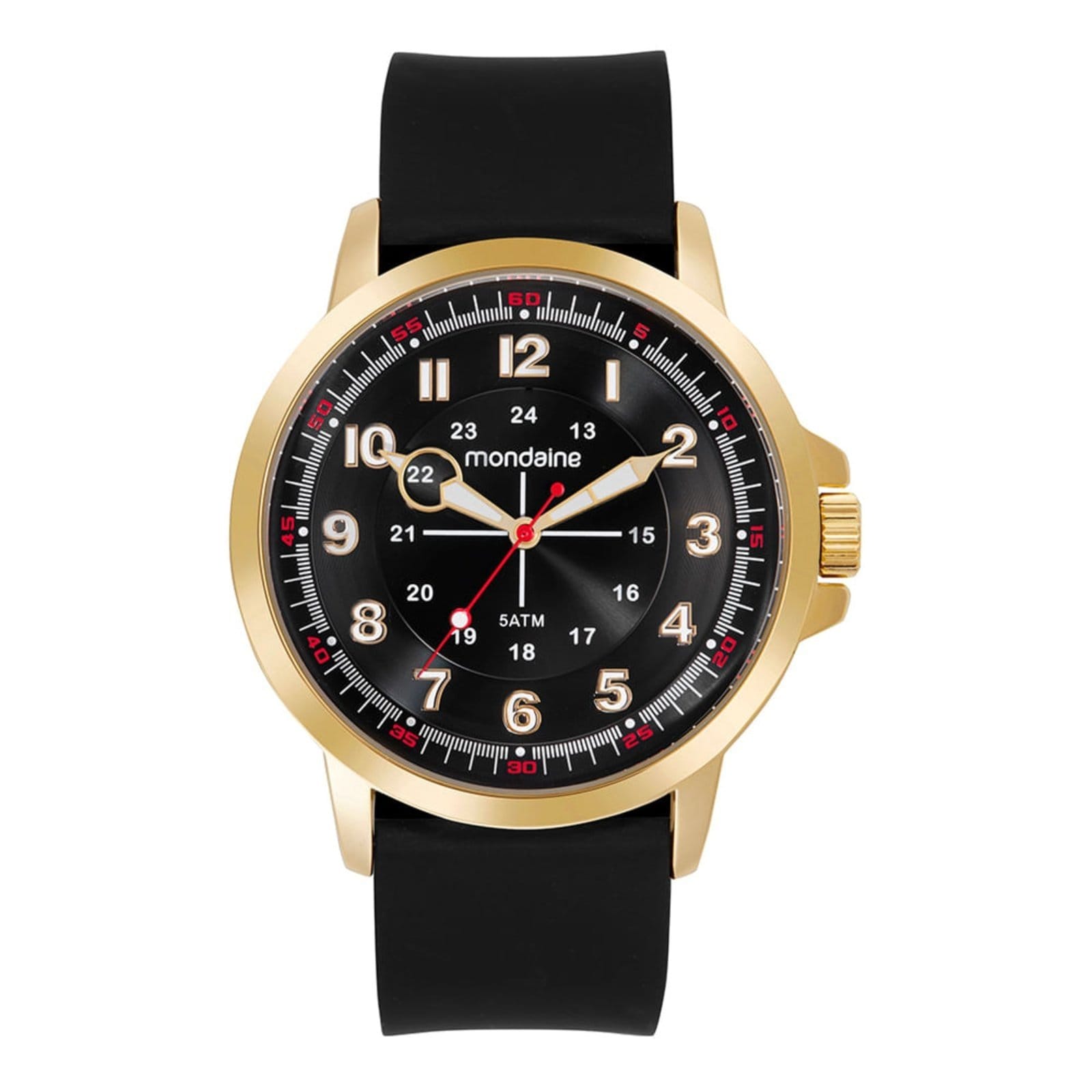 Vista principal Relógio Masculino Dourado Mostrador Duplo Horário Mondaine preto