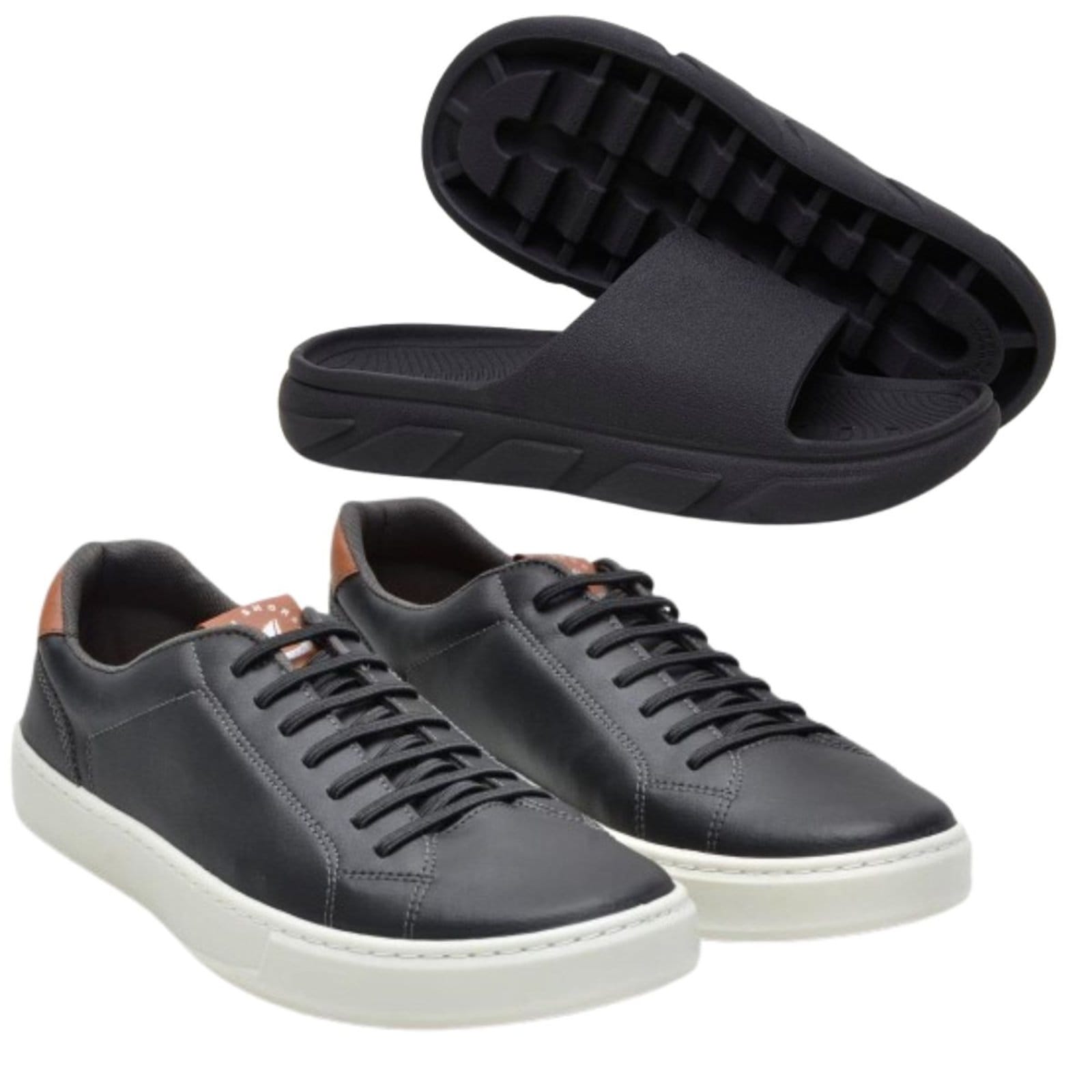 Kit Sapato Casual Masculino Veritimo Sapatenis Conforto Elástico Esporte Fino E Chinelo Slide Preto