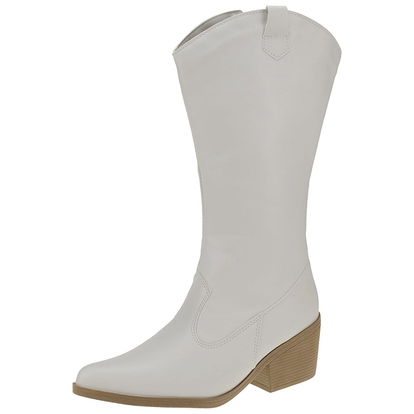 Bota Feminina Texana Lóris Shoes Cano Longo Moda Country Rodeio Bico Fino com Zíper 930-03 Off White